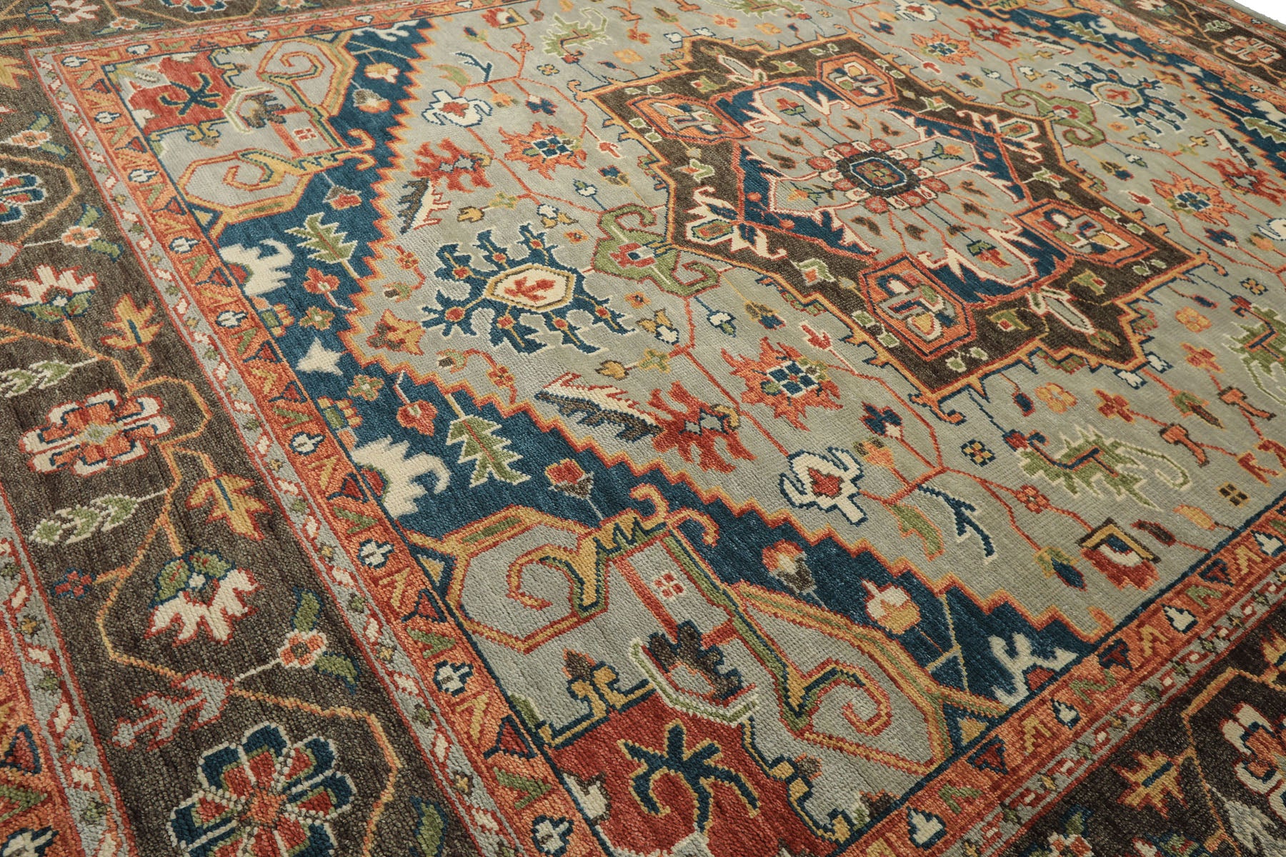 Green, Brown 11'8''x15 Oushak Southwestern Hand Knotted Wool Oriental Area Rug