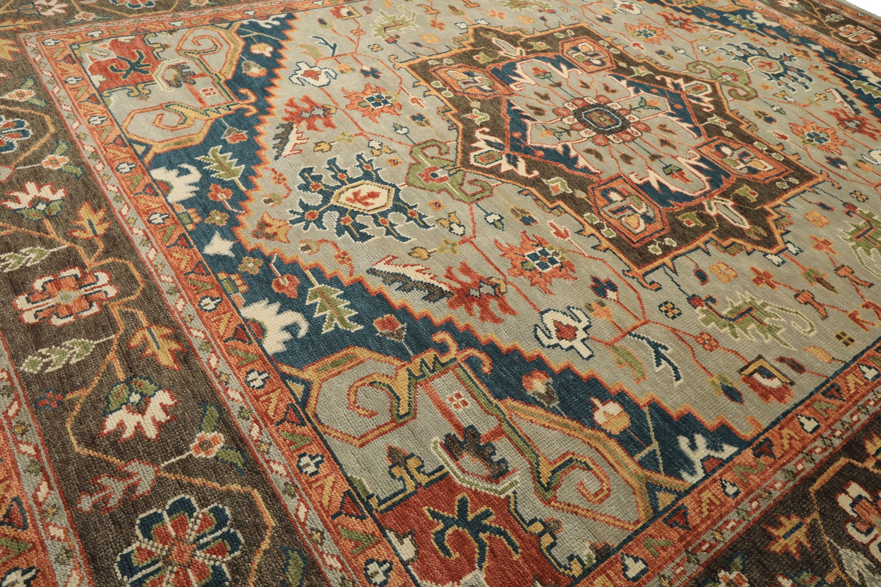 12x15 Mint
, Brown
, Teal
 Color Hand Knotted Oushak Wool Southwestern Oriental Rug