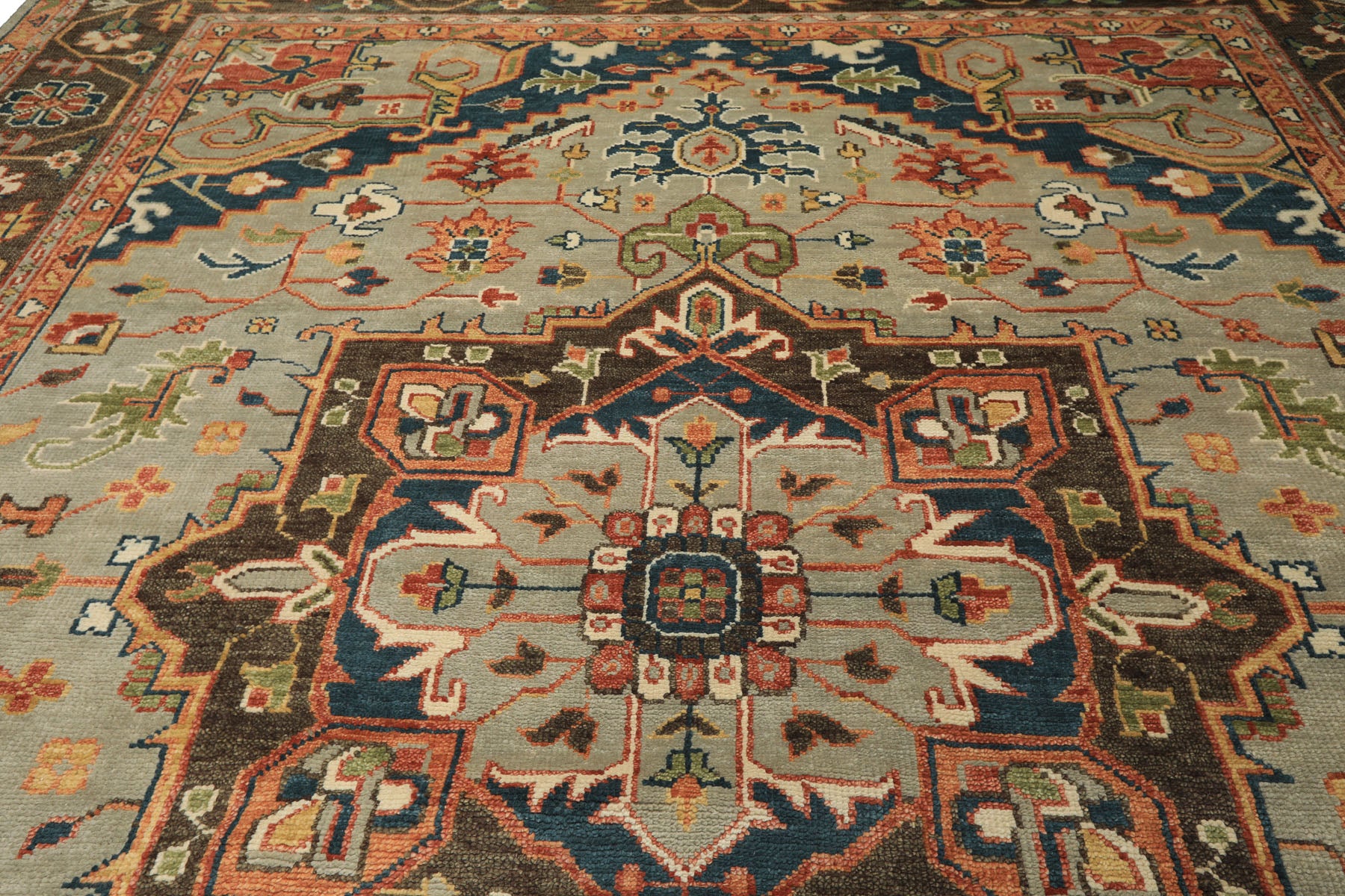 12x15 Mint
, Brown
, Teal
 Color Hand Knotted Oushak Wool Southwestern Oriental Rug