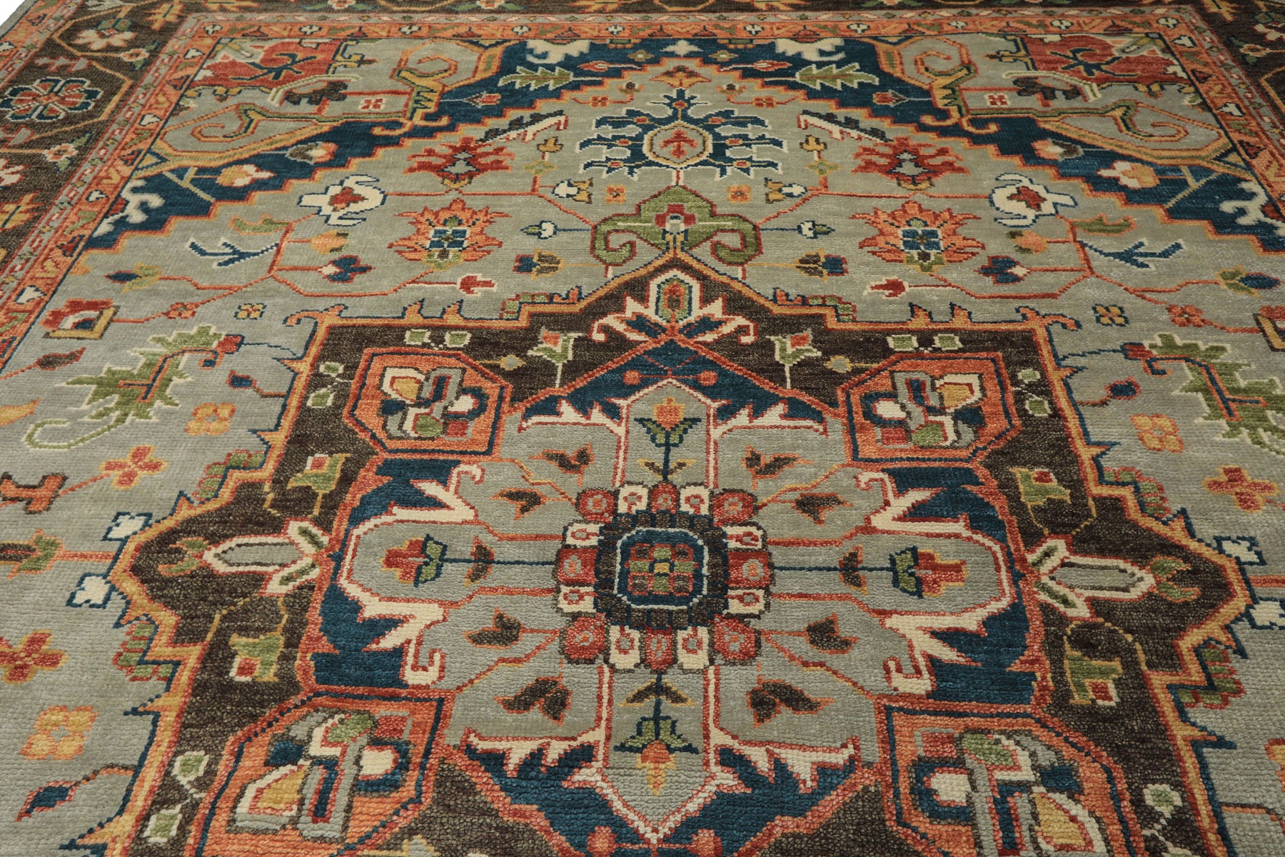 Green, Brown 11'8''x15 Oushak Southwestern Hand Knotted Wool Oriental Area Rug