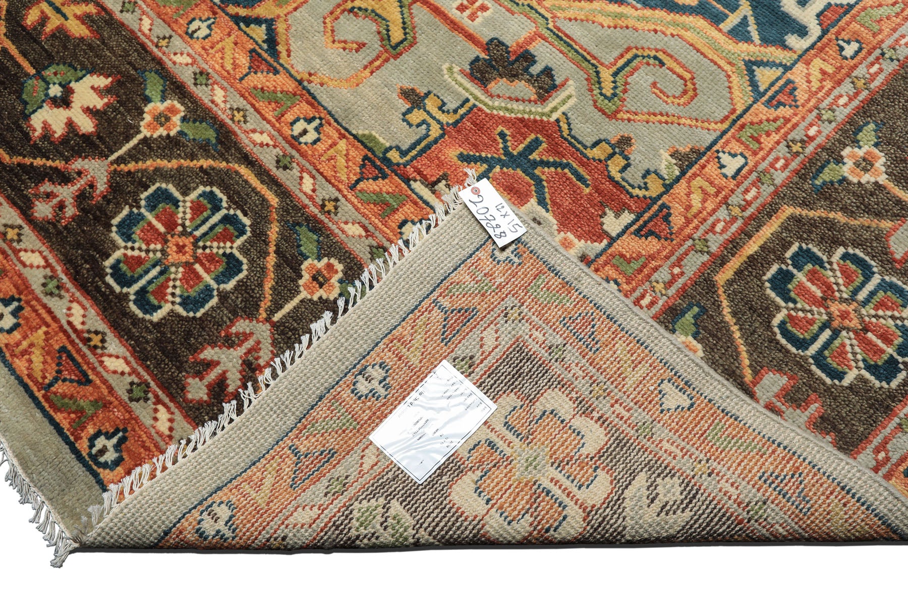 Green, Brown 11'8''x15 Oushak Southwestern Hand Knotted Wool Oriental Area Rug