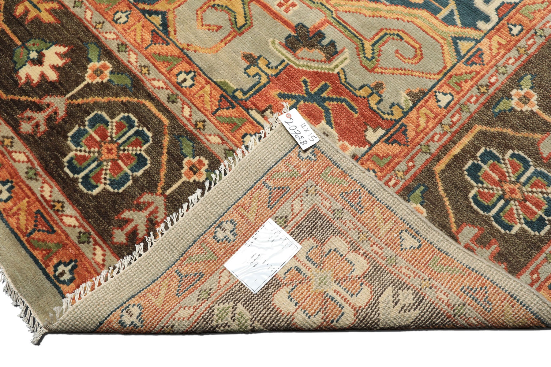 12x15 Mint
, Brown
, Teal
 Color Hand Knotted Oushak Wool Southwestern Oriental Rug