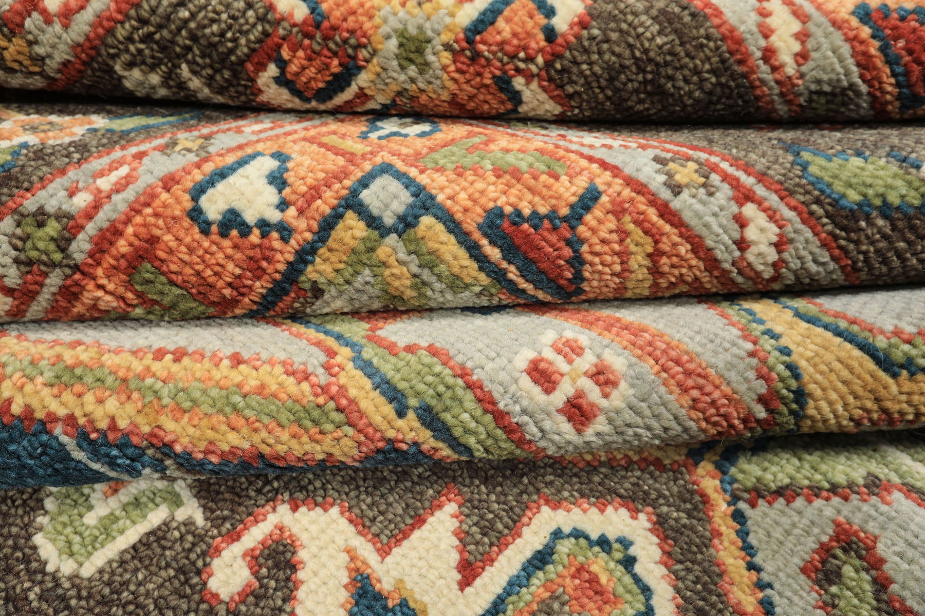 Green, Brown 11'8''x15 Oushak Southwestern Hand Knotted Wool Oriental Area Rug