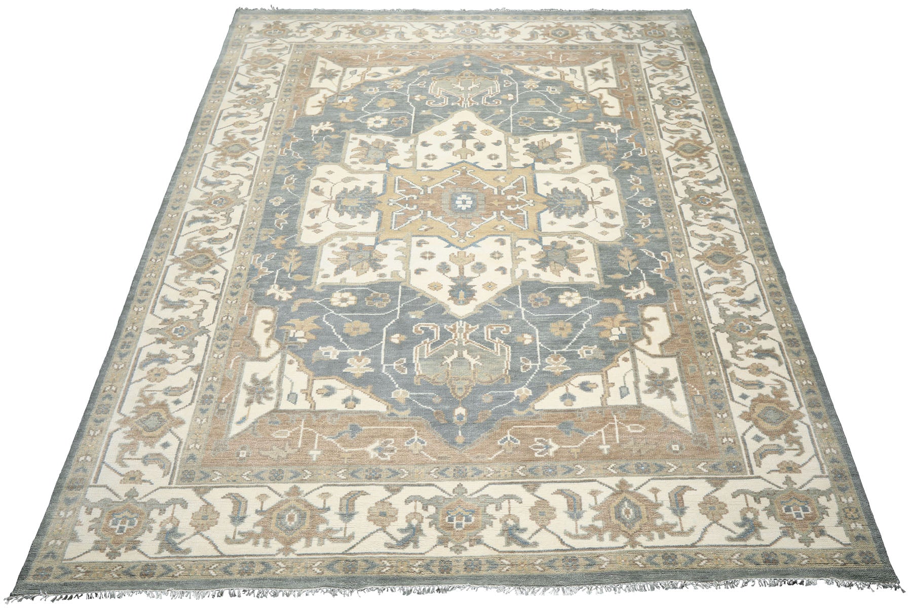 Slate, Ivory 9'11''x14 Oushak Heriz Traditional Hand Knotted Wool Oriental Area Rug