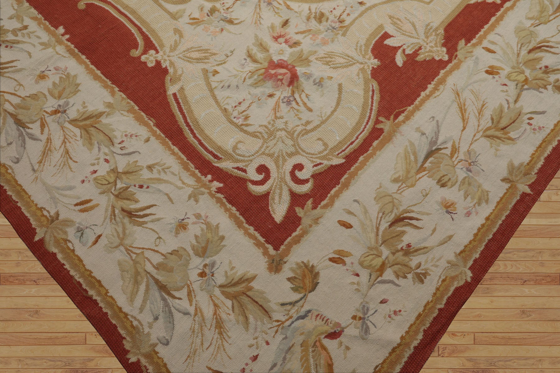 8x10 Ivory, Gold, Orange Color Hand Woven Aubusson Needlepoint  Wool & Silk Traditional Oriental Rug