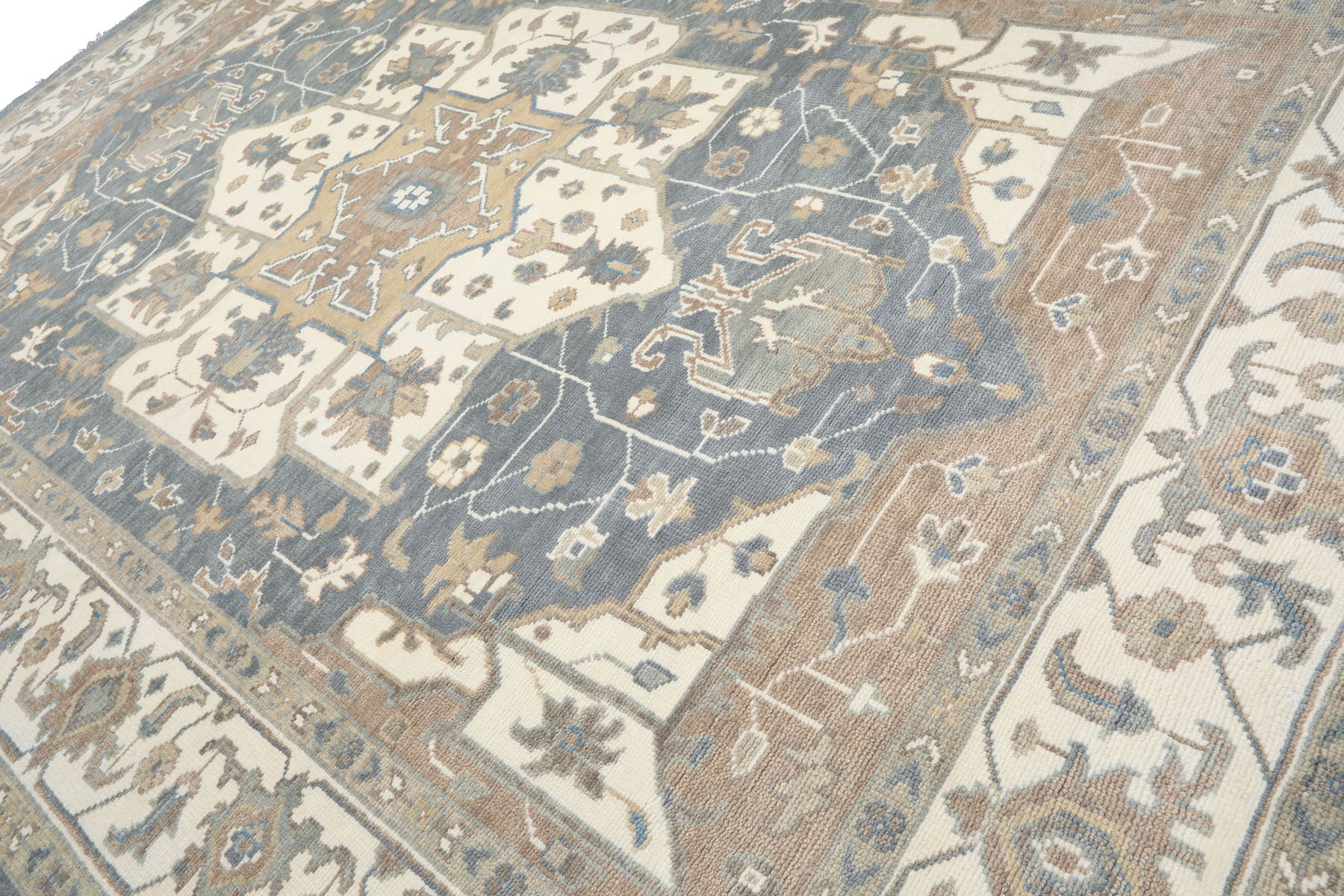 Slate, Ivory 9'11''x14 Oushak Heriz Traditional Hand Knotted Wool Oriental Area Rug