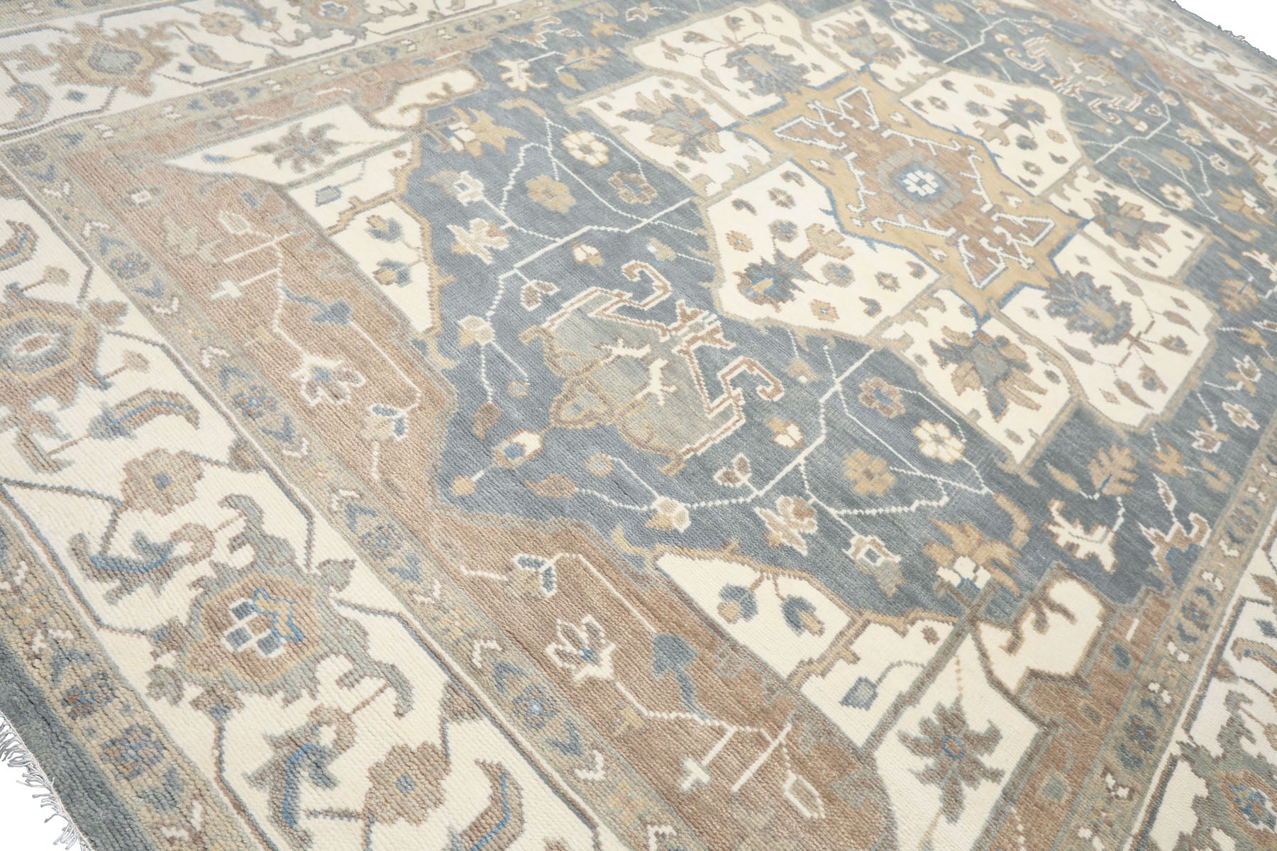 Slate, Ivory 9'11''x14 Oushak Heriz Traditional Hand Knotted Wool Oriental Area Rug