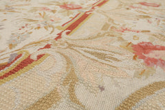 8x10 Ivory, Gold, Orange Color Hand Woven Aubusson Needlepoint  Wool & Silk Traditional Oriental Rug