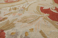 8x10 Ivory, Gold, Orange Color Hand Woven Aubusson Needlepoint  Wool & Silk Traditional Oriental Rug