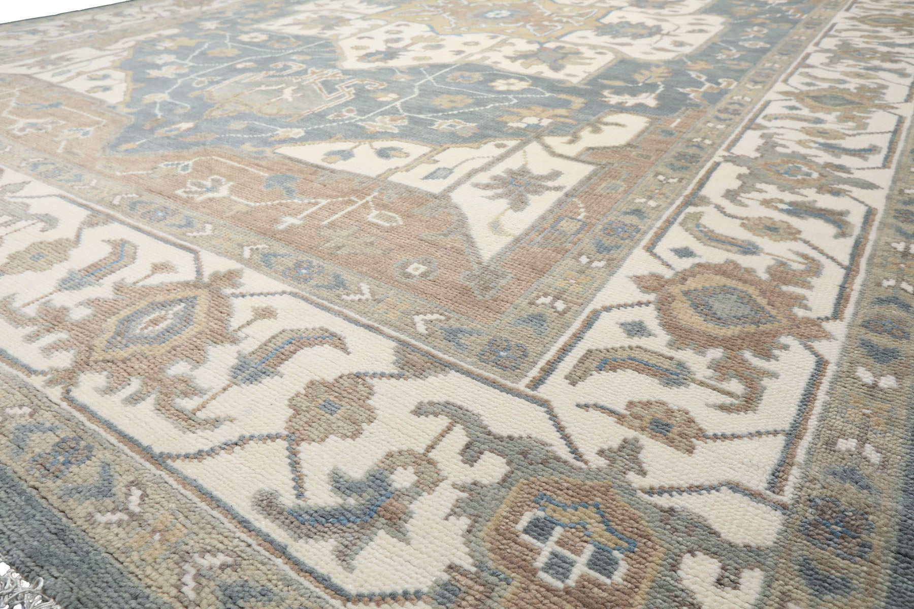 Slate, Ivory 9'11''x14 Oushak Heriz Traditional Hand Knotted Wool Oriental Area Rug