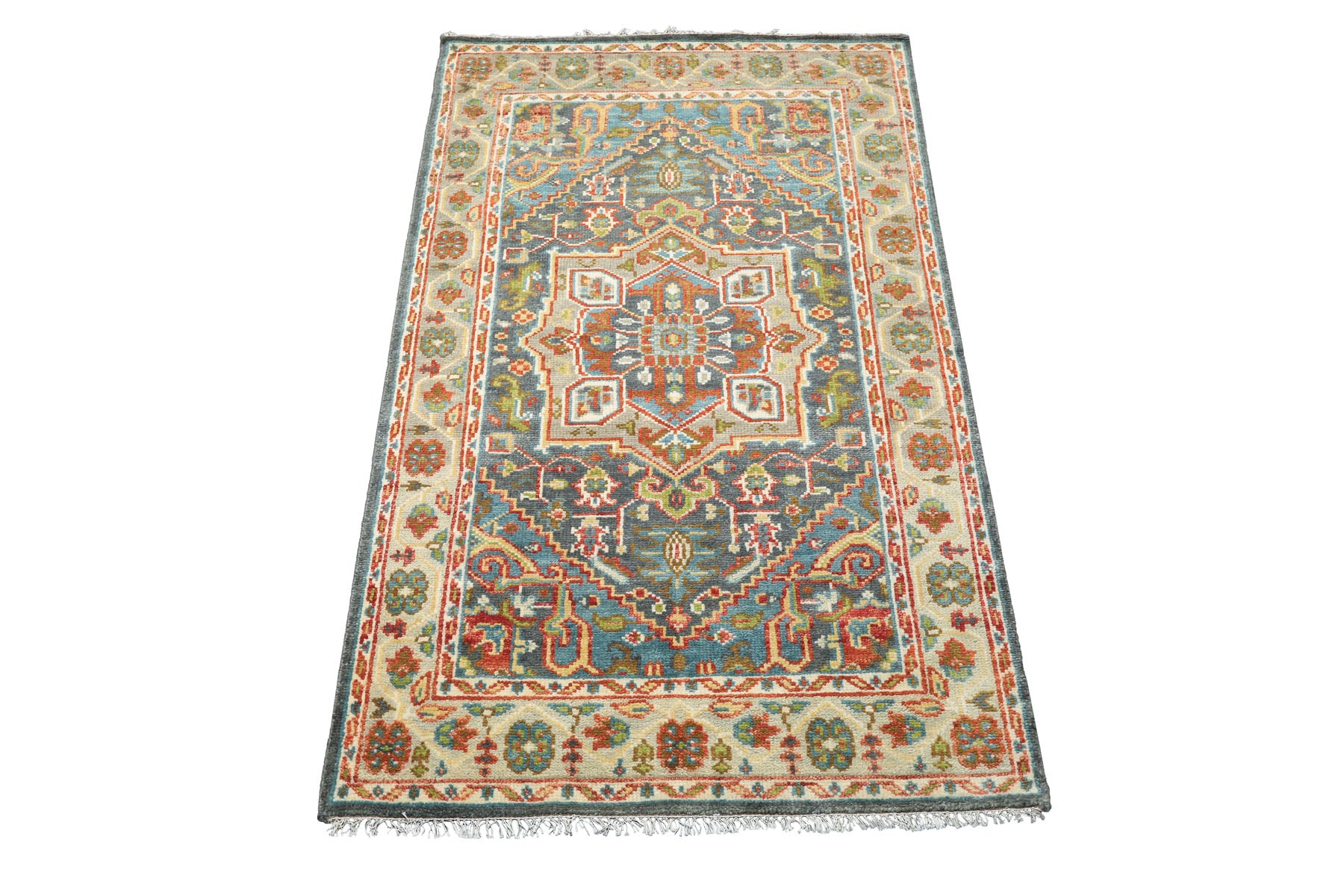 5x8 Gray, Slate, Aqua Color Hand Knotted Oushak Wool Traditional Oriental Rug