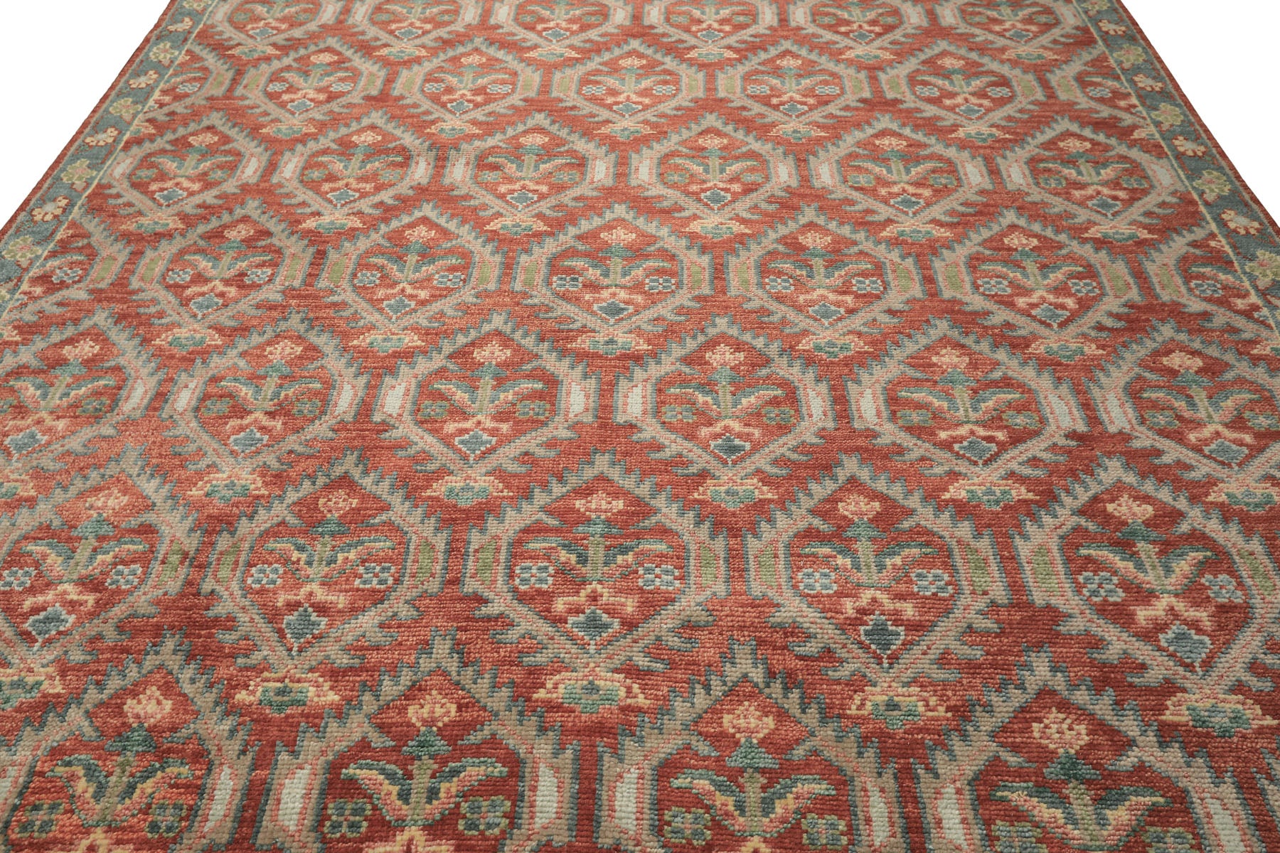 9x12 Rose, Slate, Taupe Color Hand Knotted Oushak Wool Transitional Oriental Rug