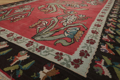 8x10 Crimson, Brown, Aqua Color Hand Woven Basberiyan Kilim Wool Transitional Oriental Rug