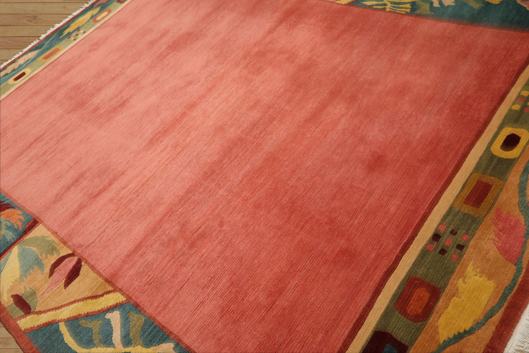 8x10 Rose, Turqoise, Gold Color Hand Knotted Tibetan Wool Art Deco Oriental Rug