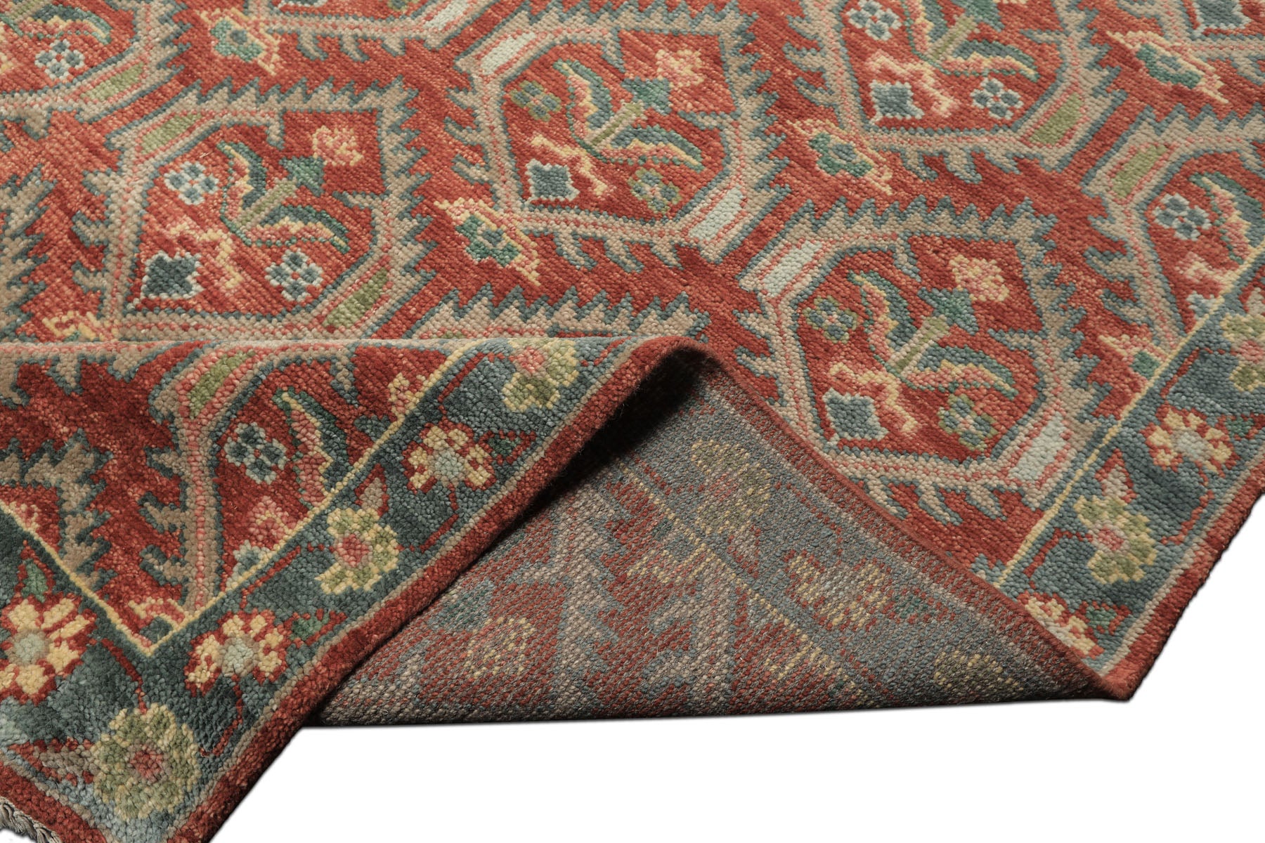 9x12 Rose, Slate, Taupe Color Hand Knotted Oushak Wool Transitional Oriental Rug