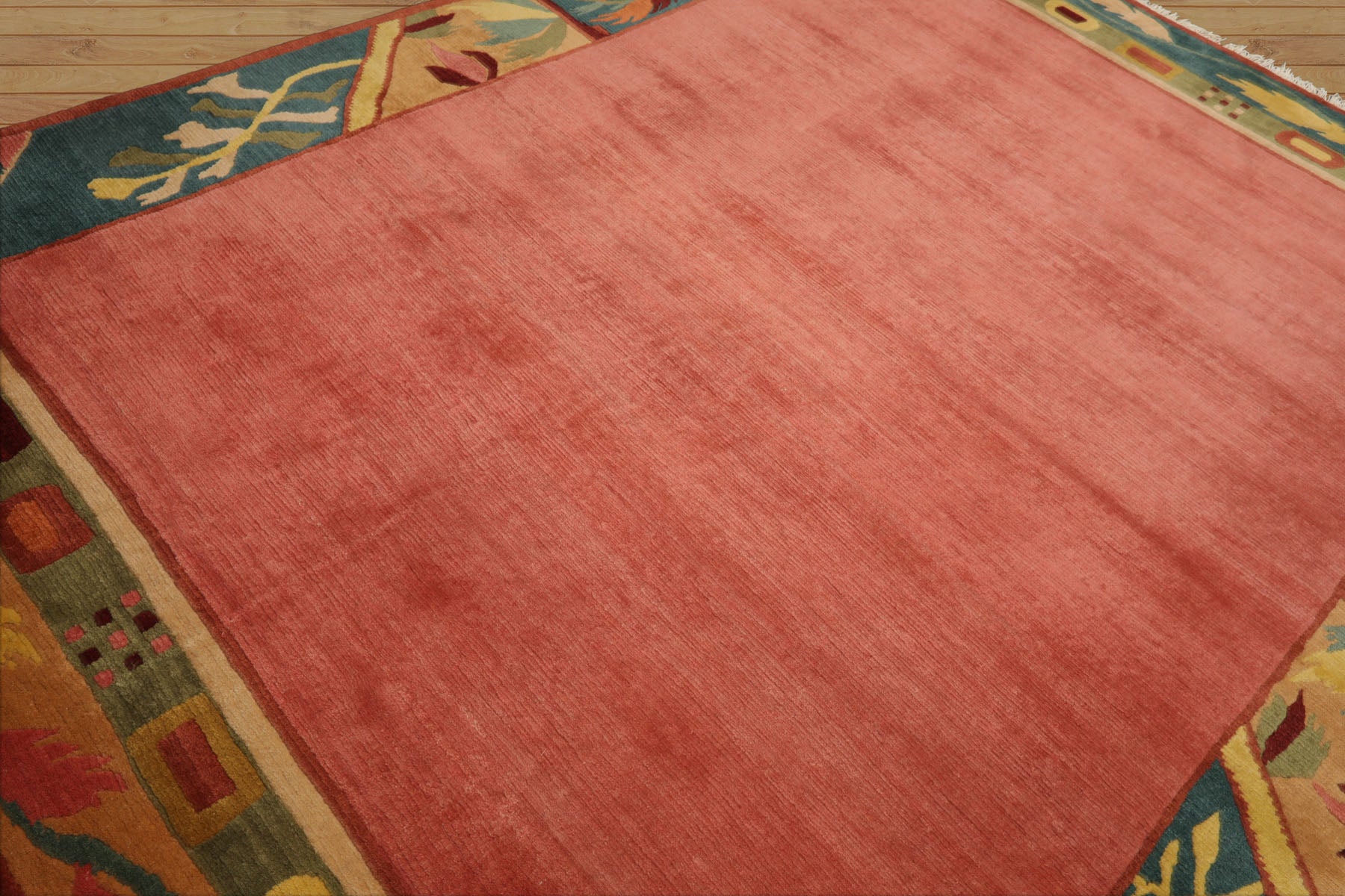 8x10 Rose, Turqoise, Gold Color Hand Knotted Tibetan Wool Art Deco Oriental Rug