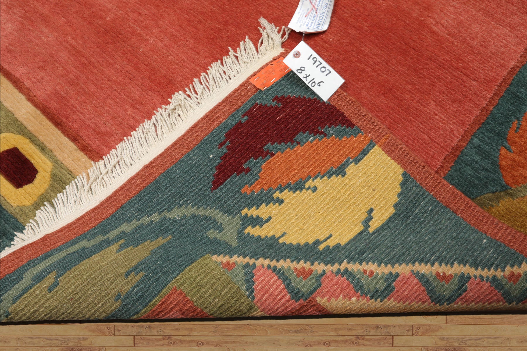 8x10 Rose, Turqoise, Gold Color Hand Knotted Tibetan Wool Art Deco Oriental Rug