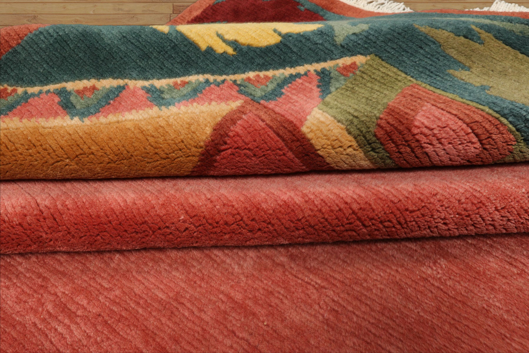 8x10 Rose, Turqoise, Gold Color Hand Knotted Tibetan Wool Art Deco Oriental Rug