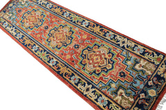Rose, Navy 2'6" x 8'1" Runner Traditional Hand Knotted Wool Oushak Oriental Area Rug