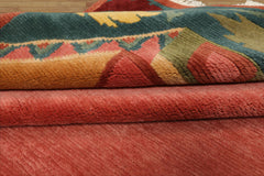 8x10 Rose, Turqoise, Gold Color Hand Knotted Tibetan Wool Art Deco Oriental Rug