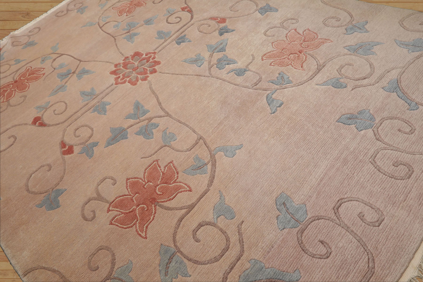 9x12 Taupe, Beige, Rose Color Hand Knotted Tibetan Wool Transitional Oriental Rug