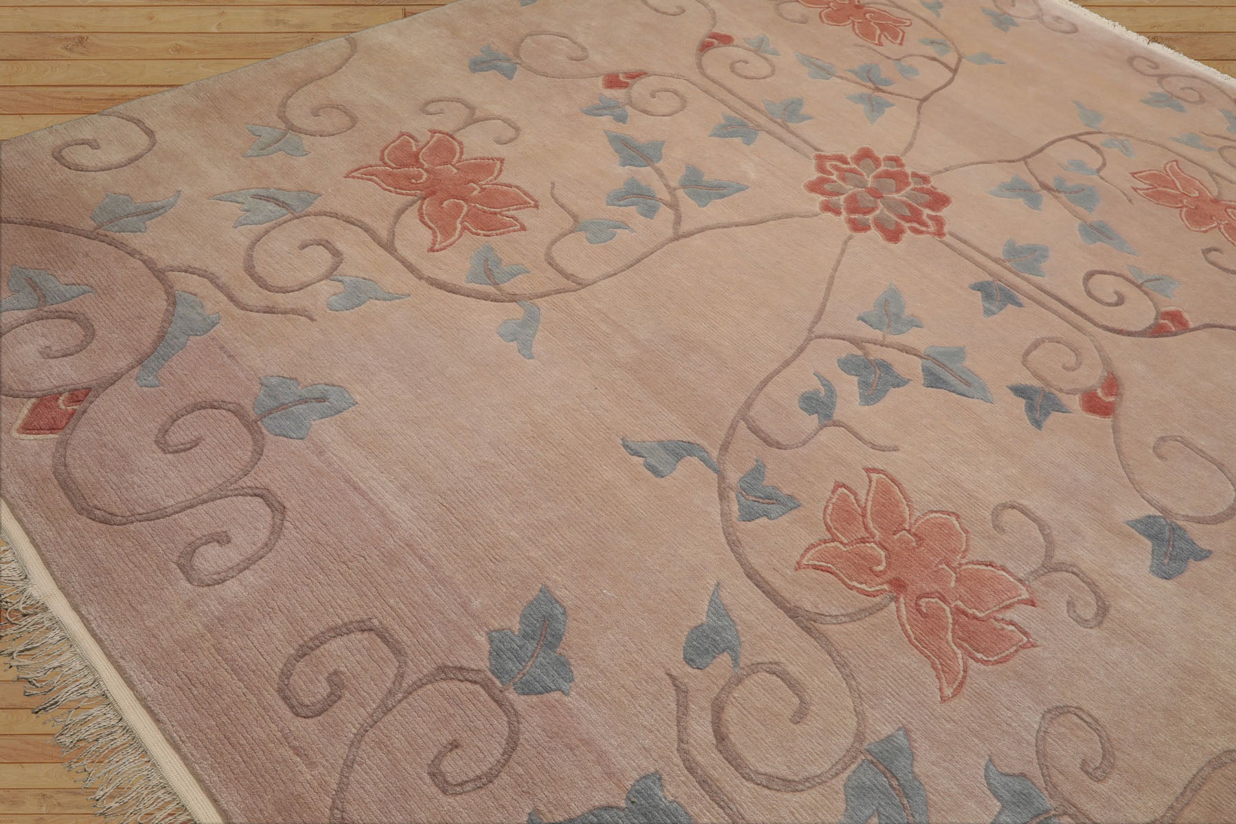 9x12 Taupe, Beige, Rose Color Hand Knotted Tibetan Wool Transitional Oriental Rug