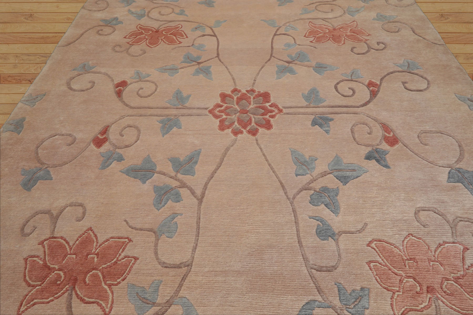 9x12 Taupe, Beige, Rose Color Hand Knotted Tibetan Wool Transitional Oriental Rug