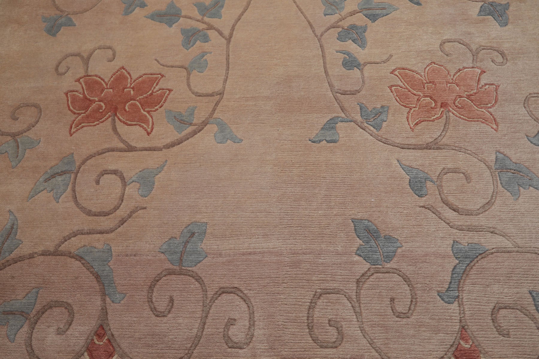 9x12 Taupe, Beige, Rose Color Hand Knotted Tibetan Wool Transitional Oriental Rug