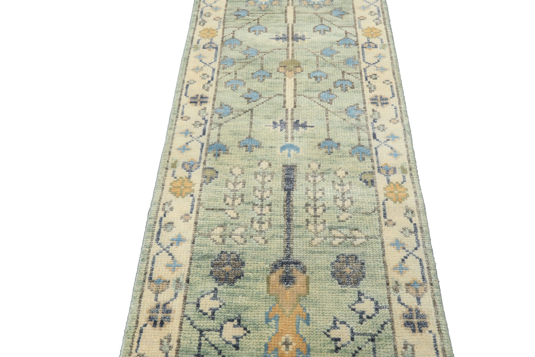 Mint, Ivory 2'5" x 12' Runner Traditional Hand Knotted Wool Oushak Oriental Area Rug