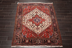 5x7 Ivory, Red, Charcoal Color Hand Knotted All-Over 100% Wool Traditional Oriental Rug