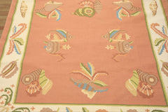 6x9 Blush, Ivory, Lime Color Hand Woven Dhurry Kilim Wool Transitional Oriental Rug