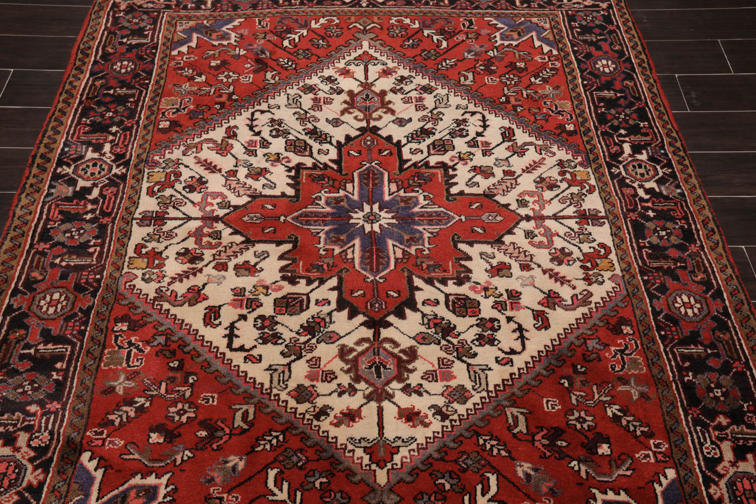 5x7 Ivory, Red, Charcoal Color Hand Knotted All-Over 100% Wool Traditional Oriental Rug