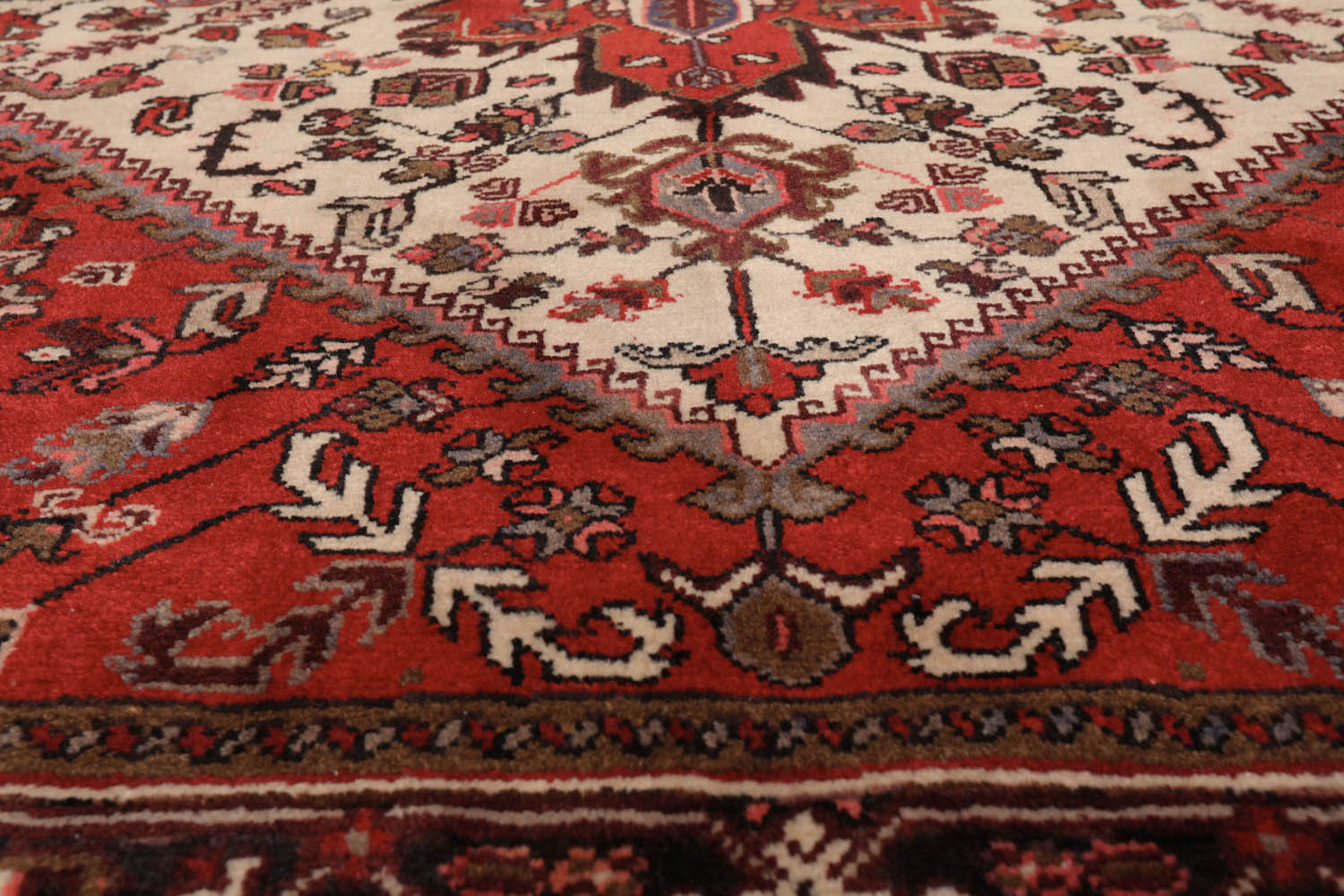5x7 Ivory, Red, Charcoal Color Hand Knotted All-Over 100% Wool Traditional Oriental Rug