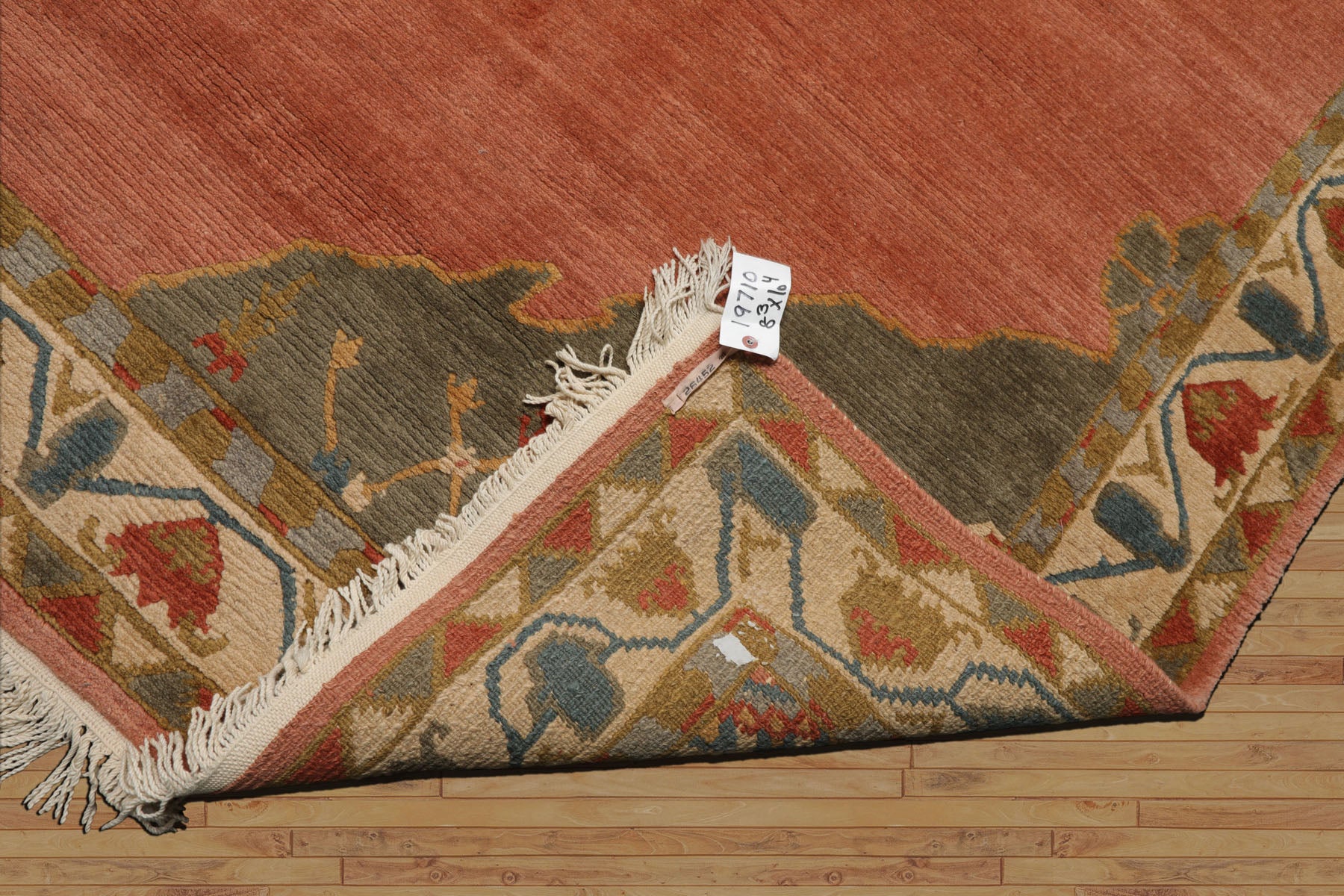 8x10 Rose, Ivory, Gray Color Hand Knotted Tibetan  Wool Traditional Oriental Rug
