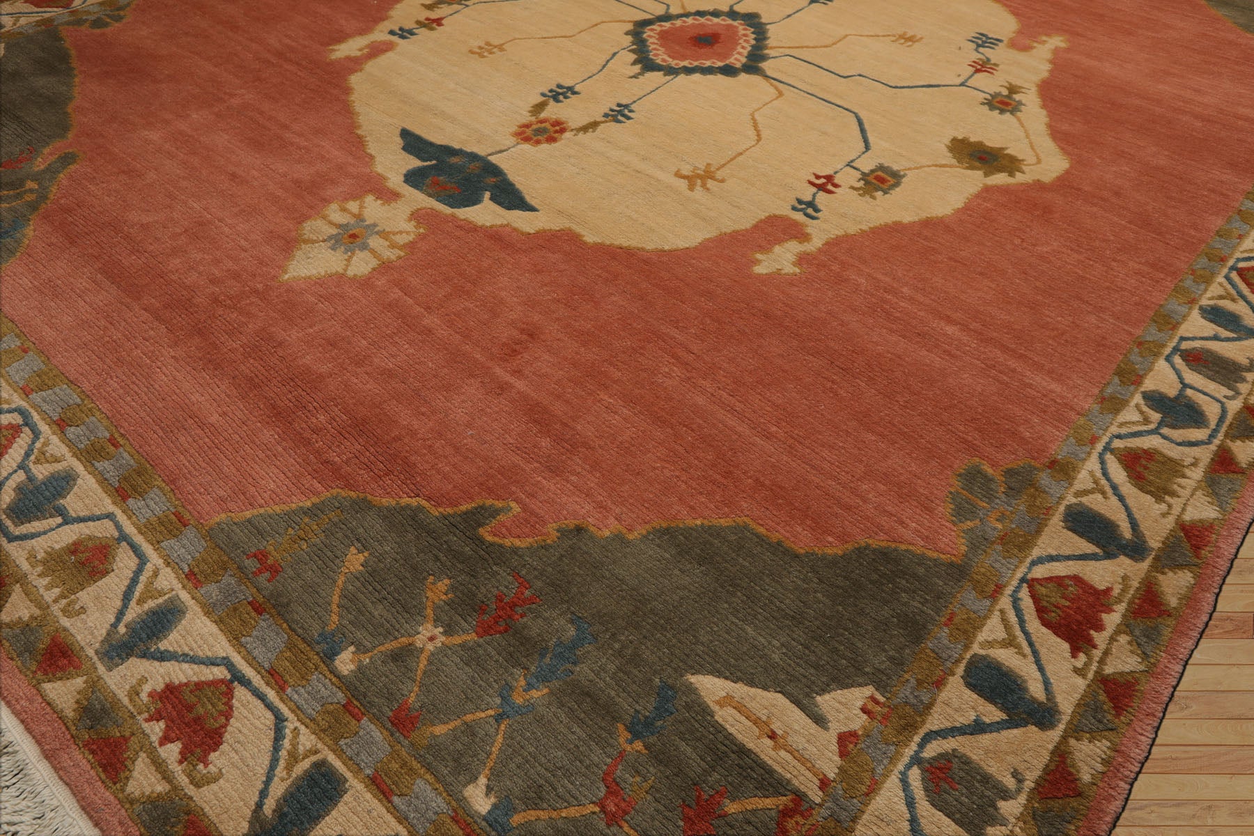 8x10 Rose, Ivory, Gray Color Hand Knotted Tibetan  Wool Traditional Oriental Rug