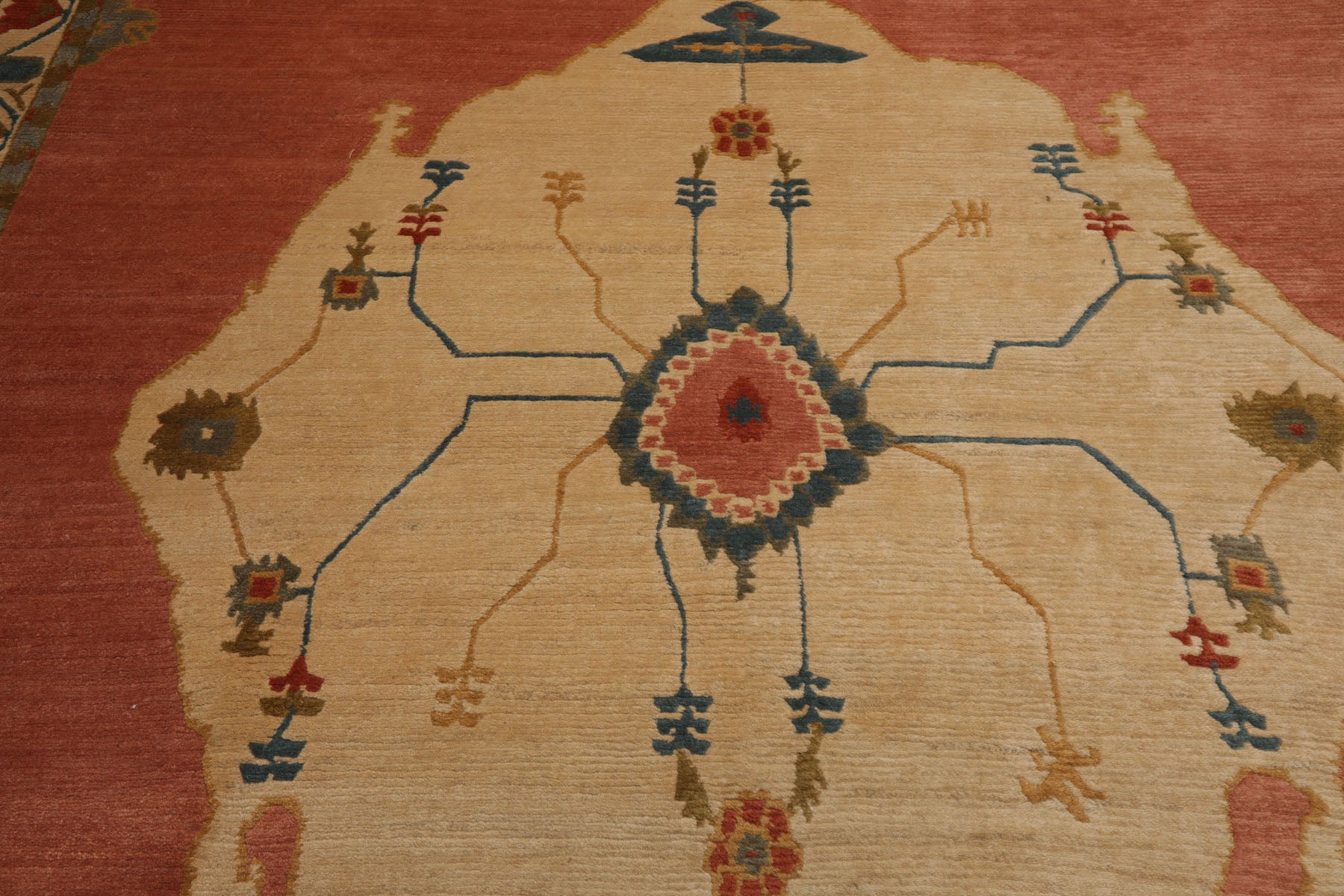 8x10 Rose, Ivory, Gray Color Hand Knotted Tibetan  Wool Traditional Oriental Rug