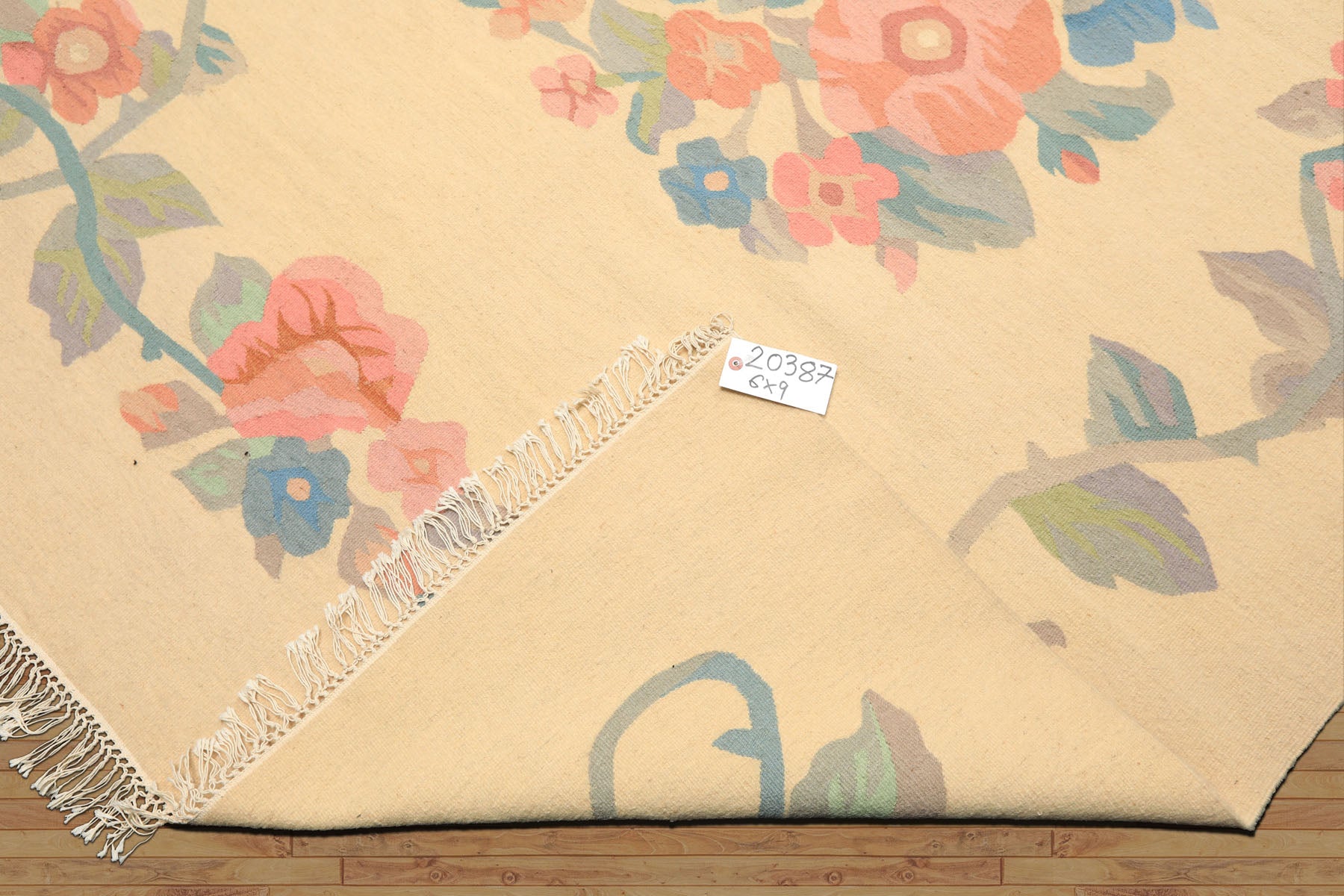 6x9 Ivory, Aqua, Rose Color Hand Woven Dhurry Kilim Wool Transitional Oriental Rug