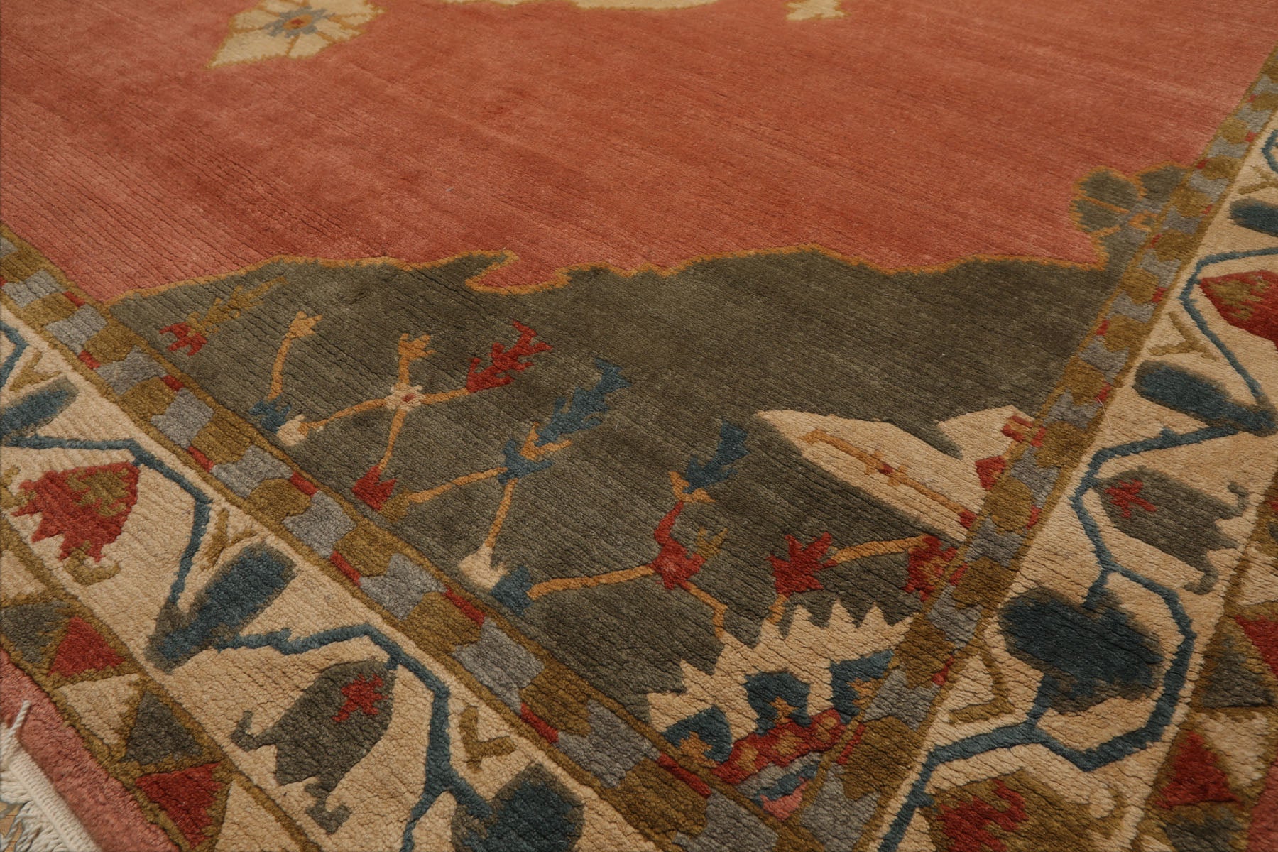 8x10 Rose, Ivory, Gray Color Hand Knotted Tibetan  Wool Traditional Oriental Rug