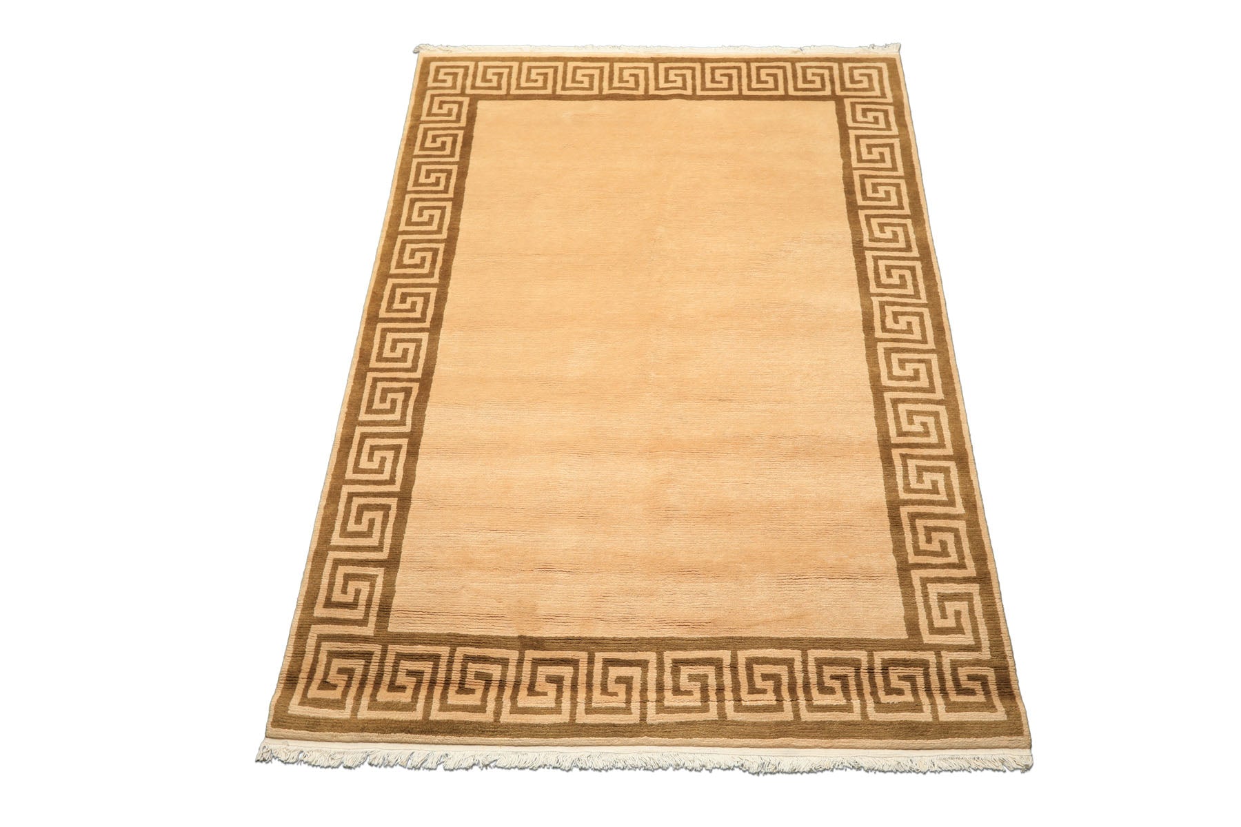 6x9 Mocha, Olive, Color Hand Knotted Tibetan Wool Transitional Oriental Rug