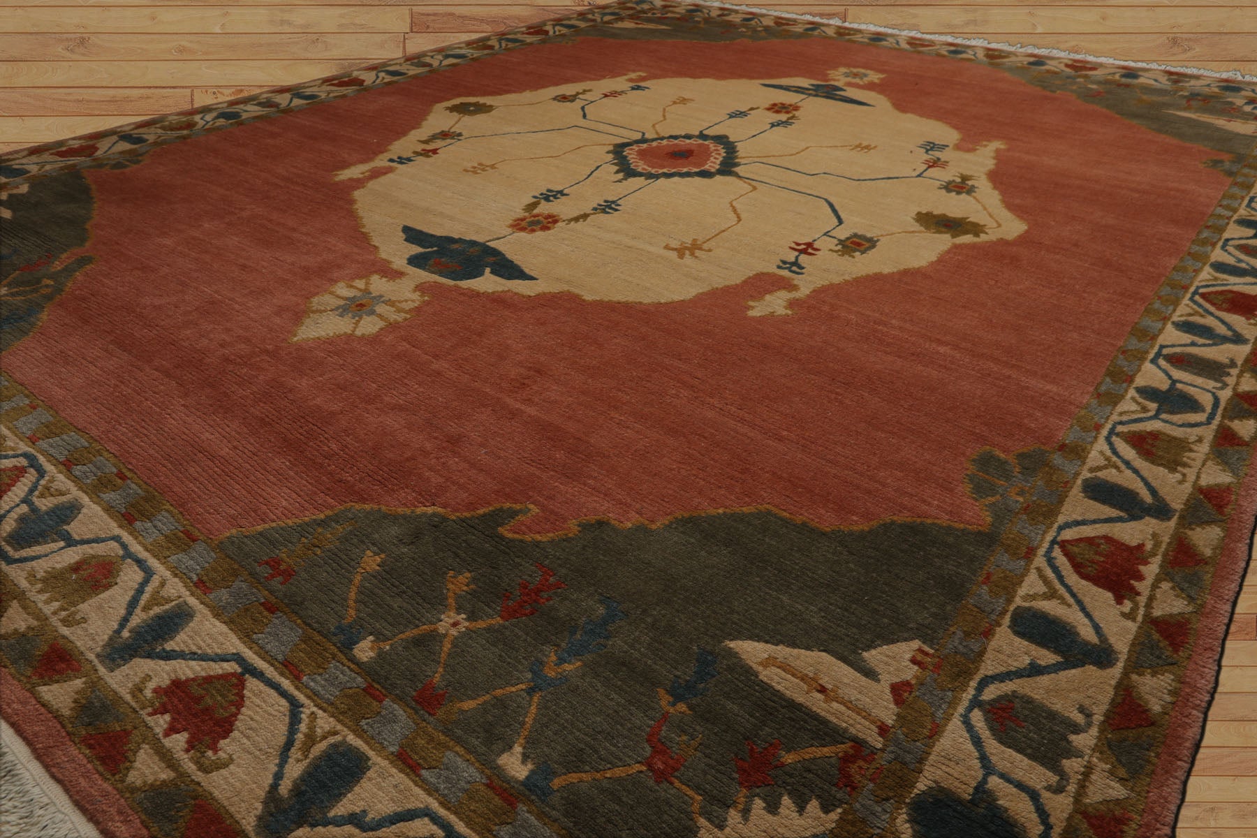 8x10 Rose, Ivory, Gray Color Hand Knotted Tibetan  Wool Traditional Oriental Rug