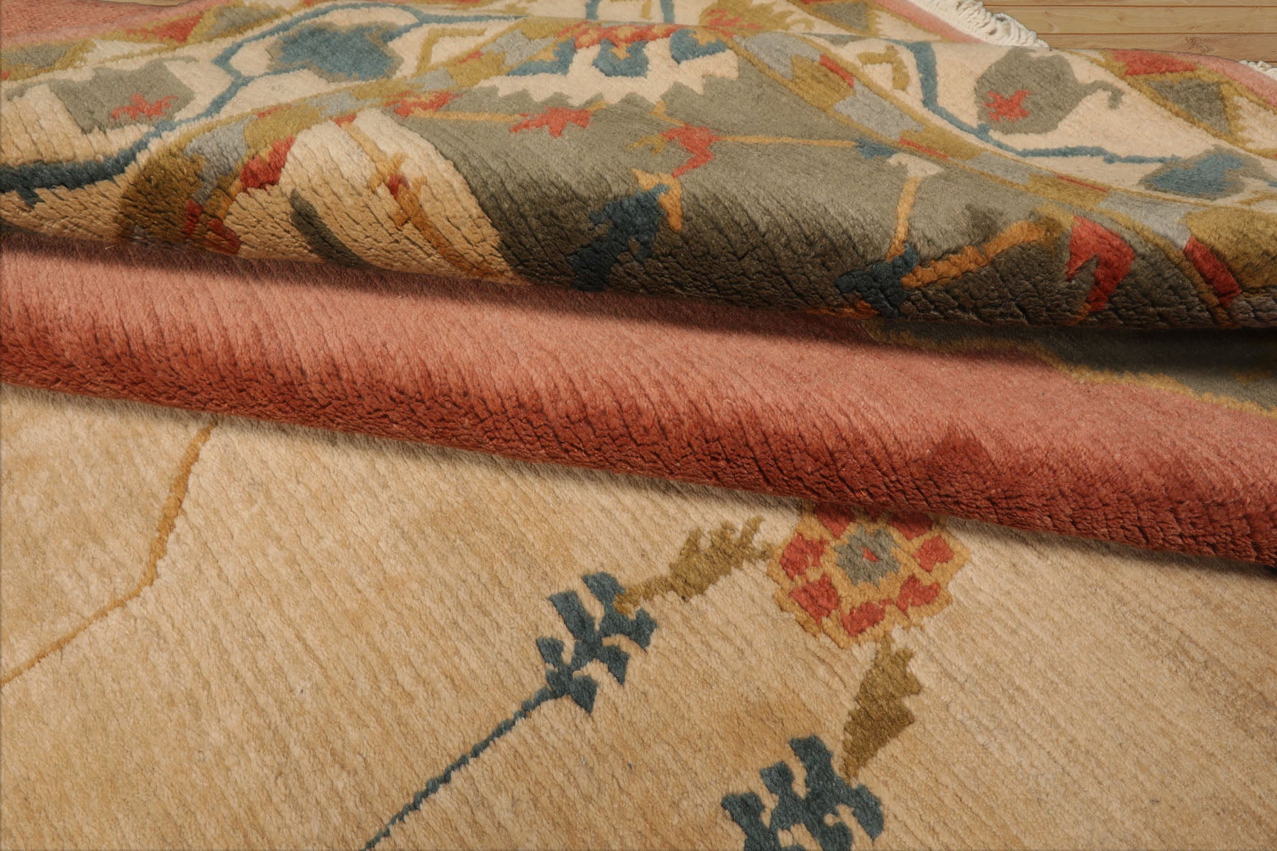 8x10 Rose, Ivory, Gray Color Hand Knotted Tibetan  Wool Traditional Oriental Rug