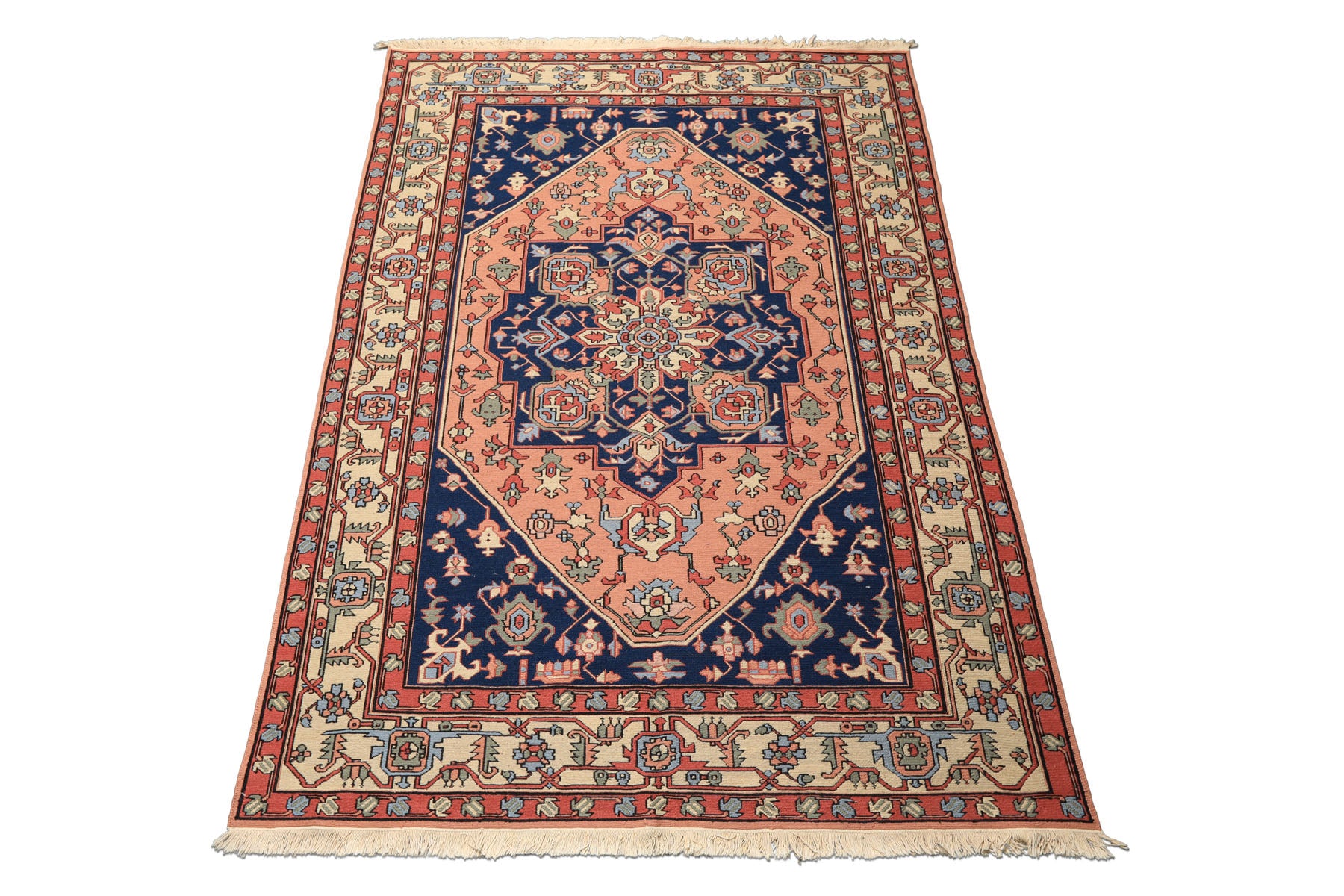 6x9 Blush, Navy, Ivory Color Hand Knotted Nourison Nourmak Soumak Wool Arts & Crafts Oriental Rug