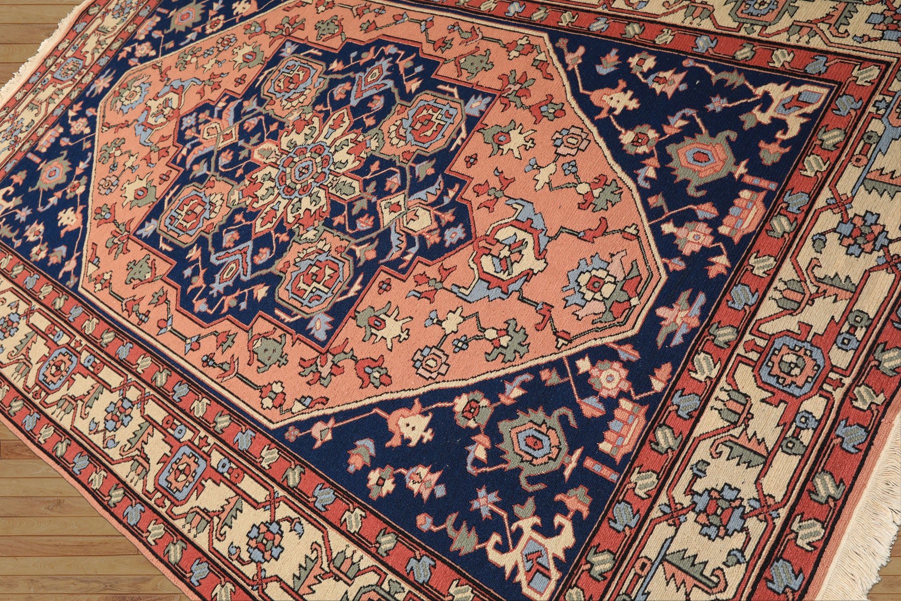6x9 Blush, Navy, Ivory Color Hand Knotted Nourison Nourmak Soumak Wool Arts & Crafts Oriental Rug