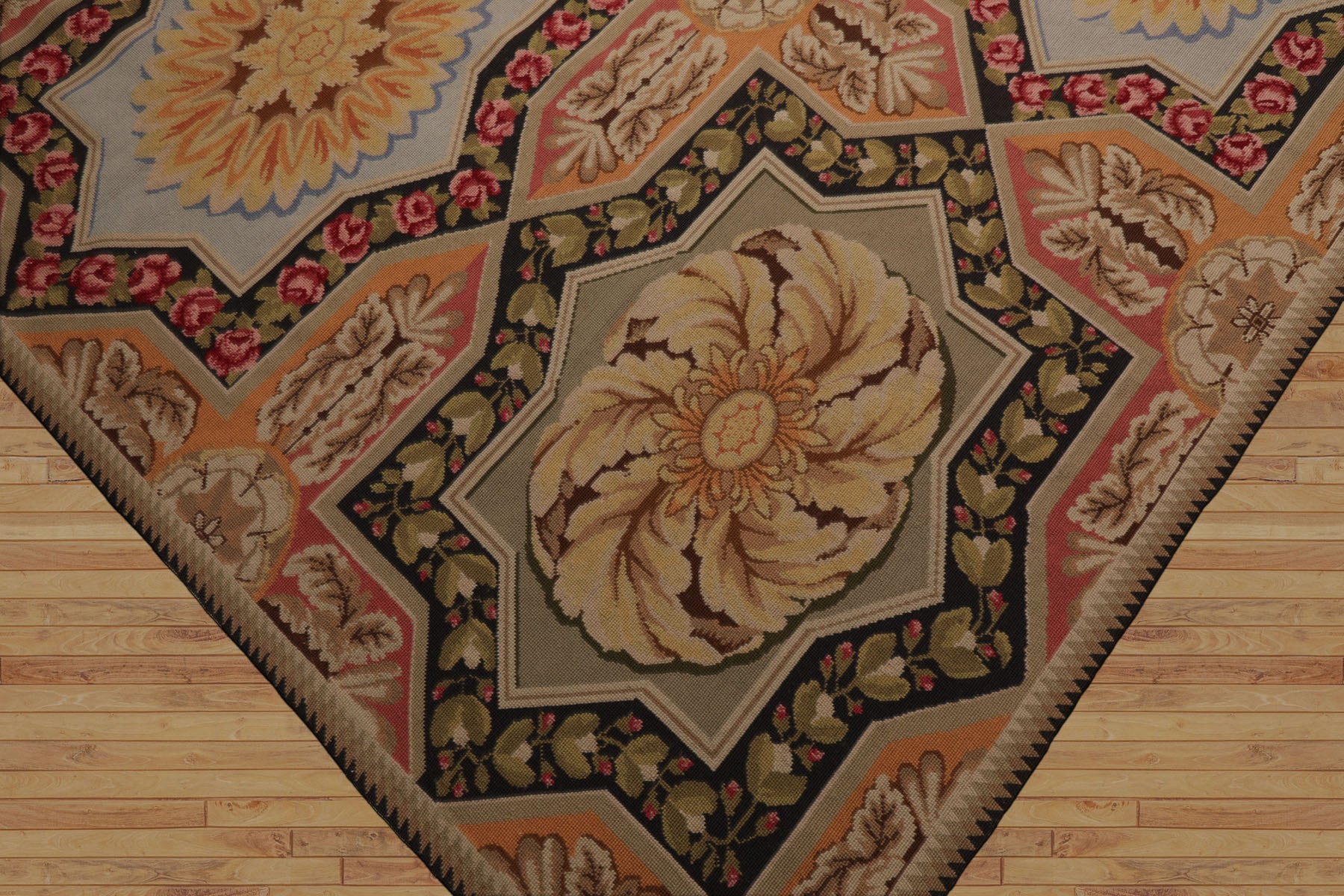 8x10 Sage, Gold, Pink Color Hand Woven Aubusson Needlepoint  Wool Traditional Oriental Rug