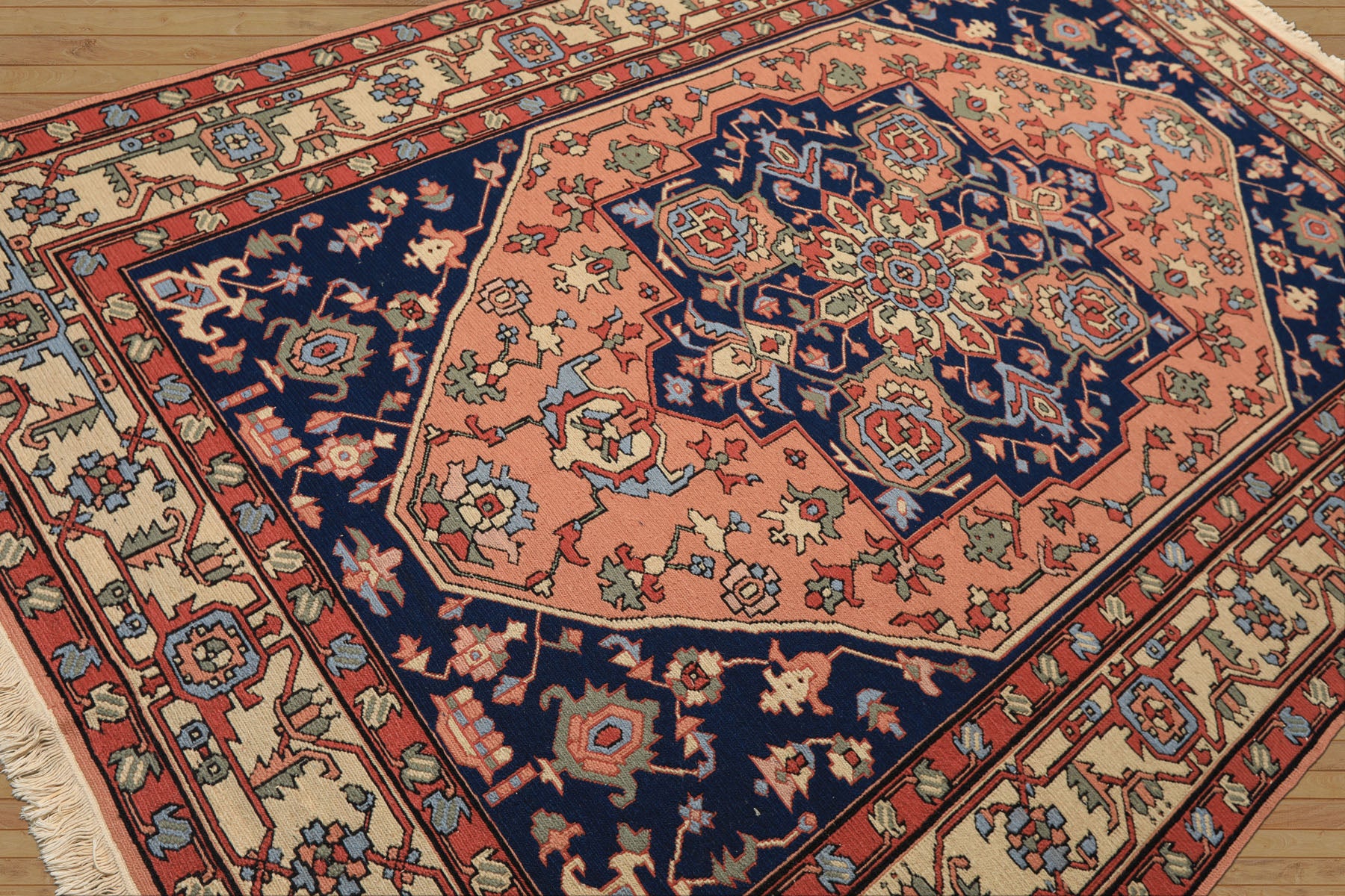 6x9 Blush, Navy, Ivory Color Hand Knotted Nourison Nourmak Soumak Wool Arts & Crafts Oriental Rug