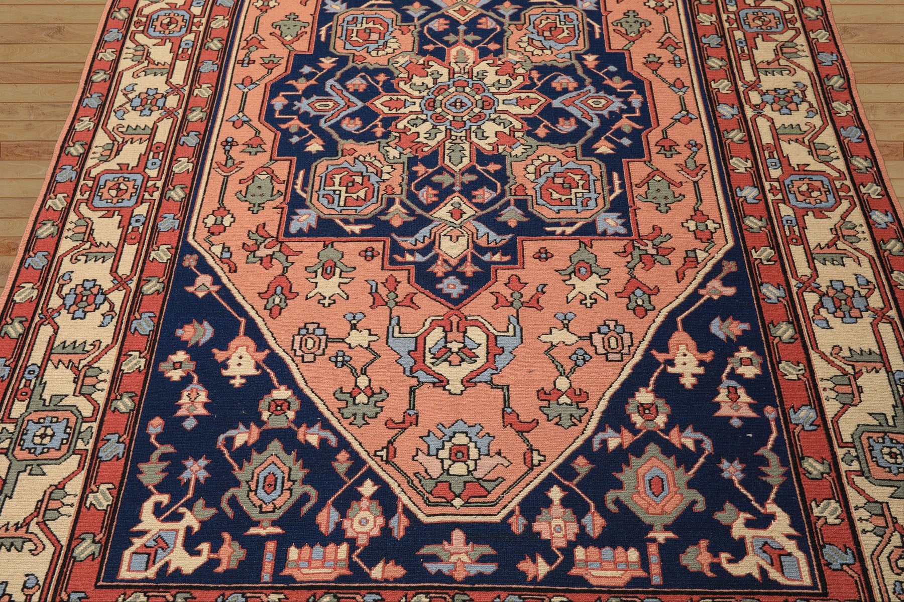 6x9 Blush, Navy, Ivory Color Hand Knotted Nourison Nourmak Soumak Wool Arts & Crafts Oriental Rug