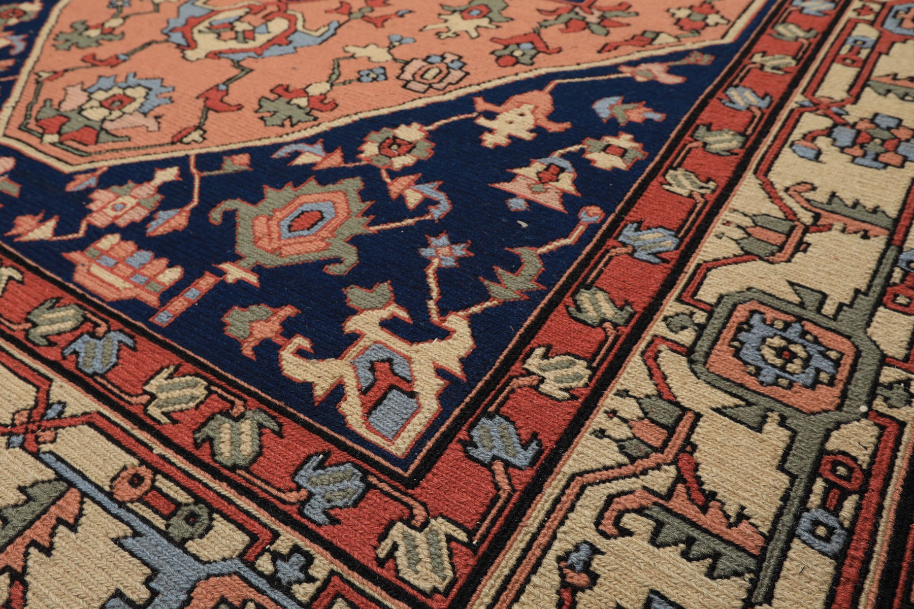 6x9 Blush, Navy, Ivory Color Hand Knotted Nourison Nourmak Soumak Wool Arts & Crafts Oriental Rug