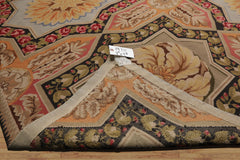 8x10 Sage, Gold, Pink Color Hand Woven Aubusson Needlepoint  Wool Traditional Oriental Rug