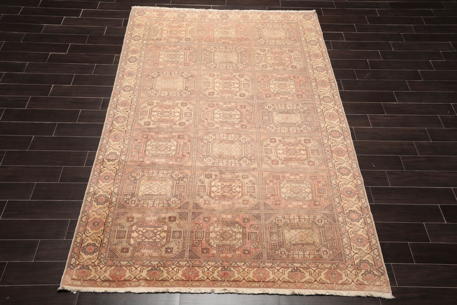 6x9 Multi, Rose, Brown Color Hand Knotted All-Over 100% Wool Traditional Oriental Rug