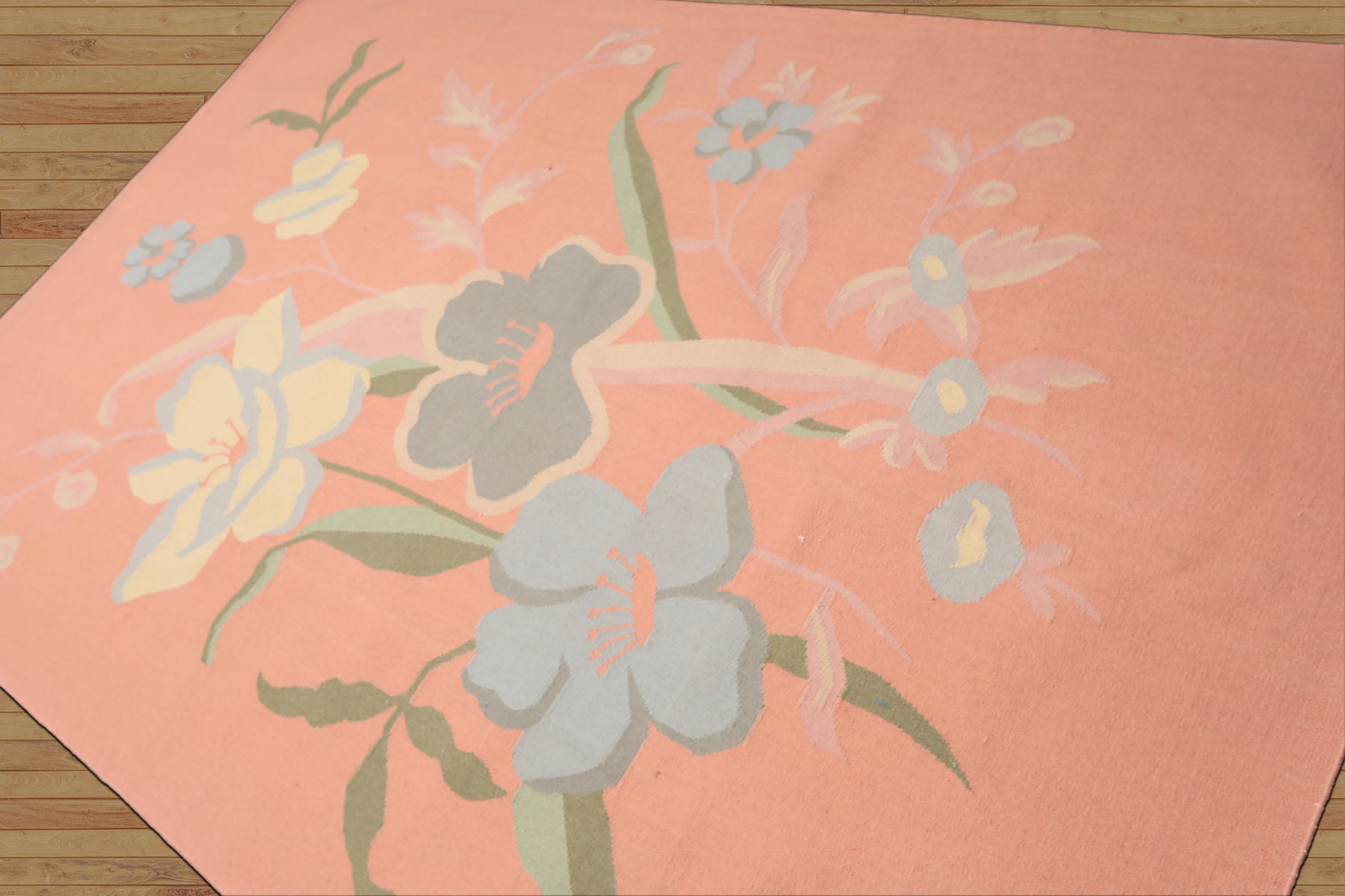 6x9 Blush, Aqua, Ivory Color Hand Woven Dhurry Kilim Wool Transitional Oriental Rug